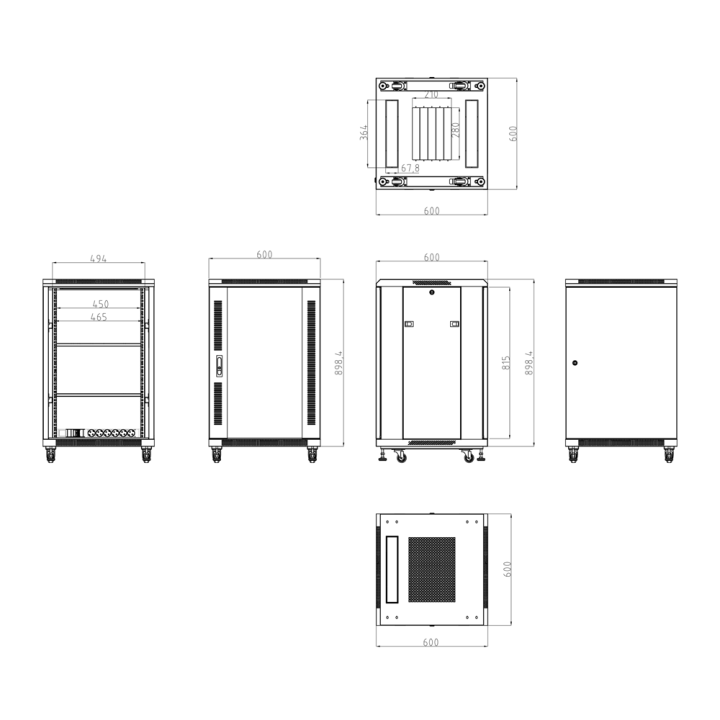Armoire rack pour sol Jusqu'à 18U rack de 19"