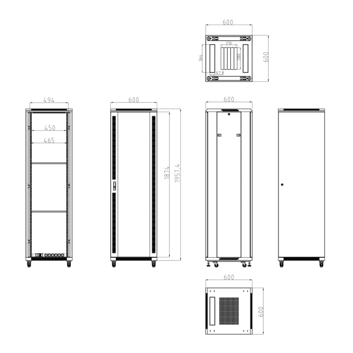 Armoire rack pour sol, jusqu'à 42U rack de 19" (SUR COMMANDE)